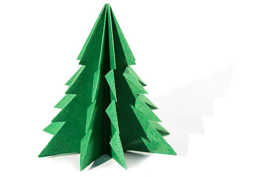Зеленая елочка из бумаги по технике оригами