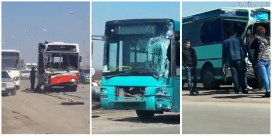 Три пассажирских автобуса столкнулись в Караганде (видео)