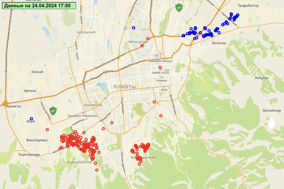 Карта аварийных отключений в Алматы