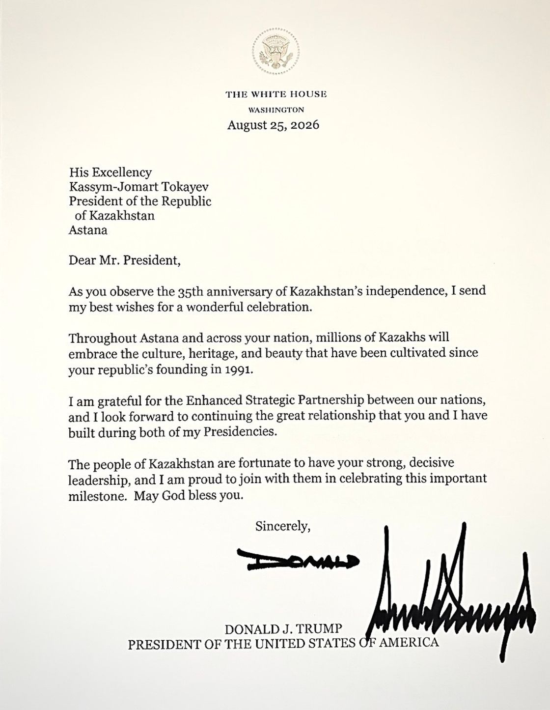 Трамптың құттықтауы