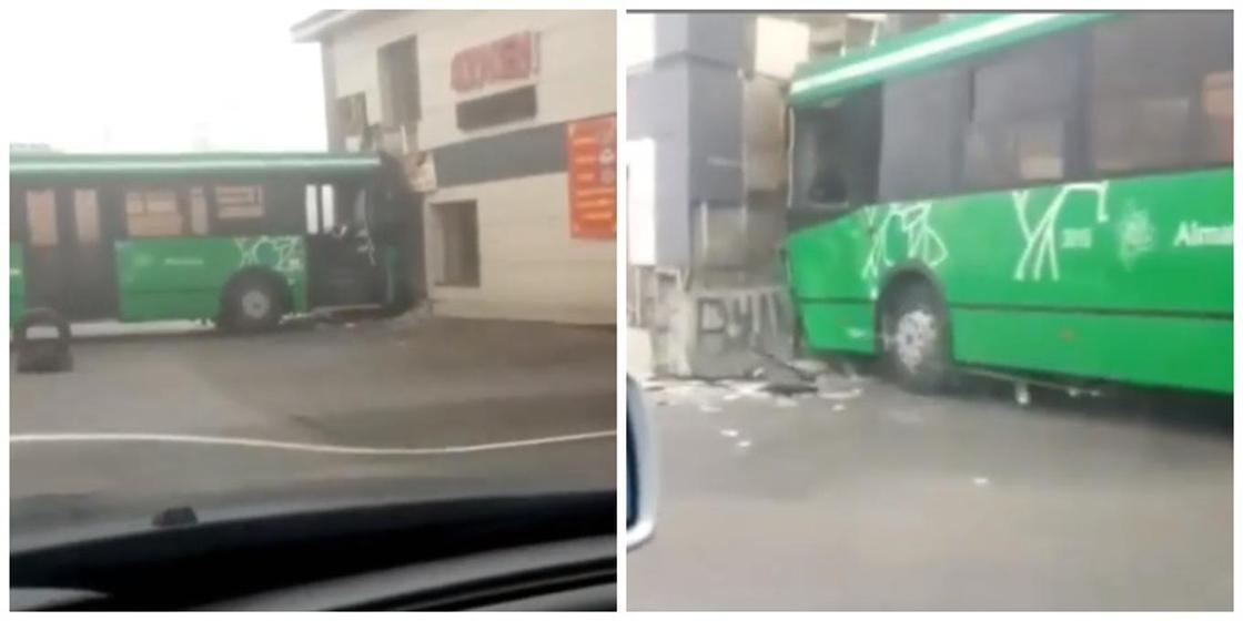 Пассажирский автобус врезался в двухэтажное здание в Алматинской области (видео)