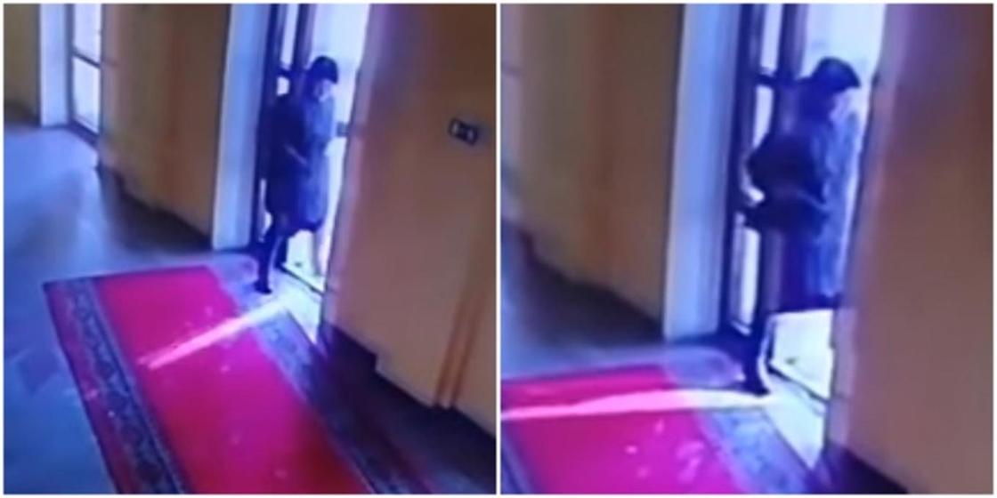 Странное поведение женщины сняла камера видеонаблюдения в Усть-Каменогорск (видео)