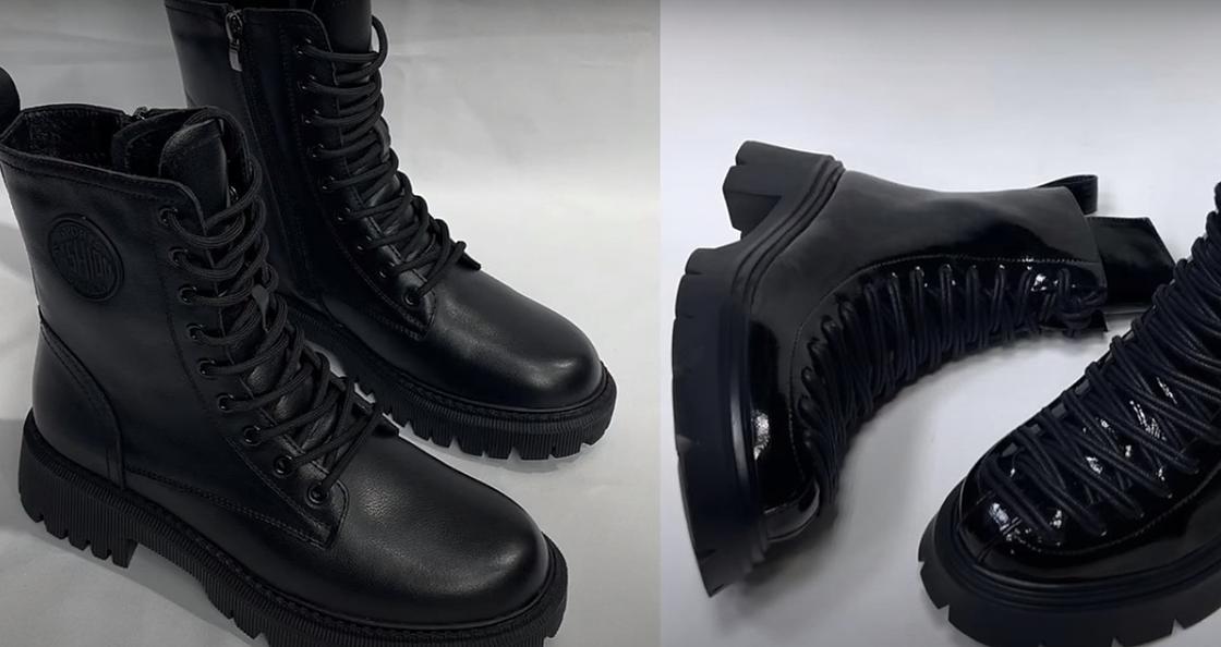 Стильные черные ботинки на шнуровке