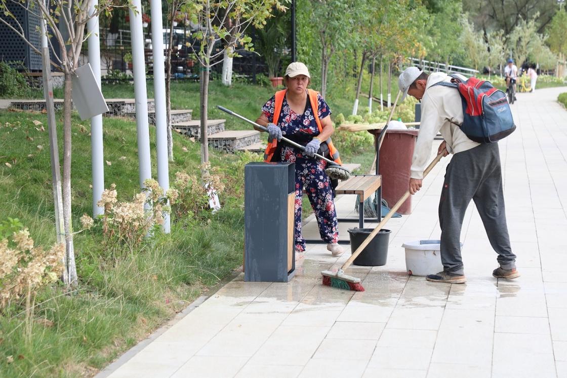 Люди занимаются уборкой