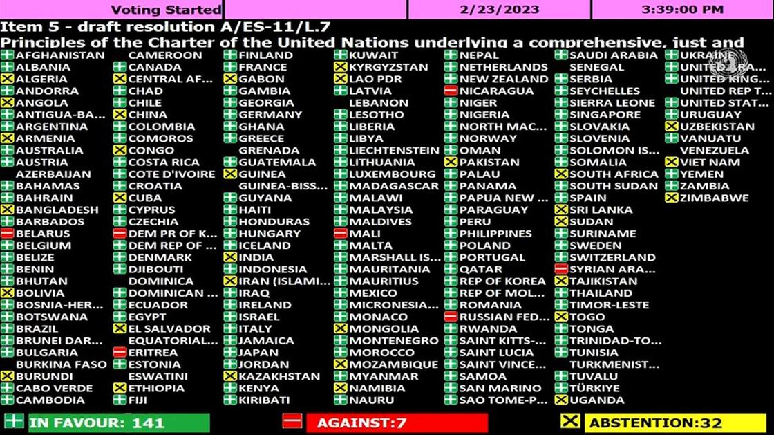 Итоги голосования за принятие резолюции ООН
