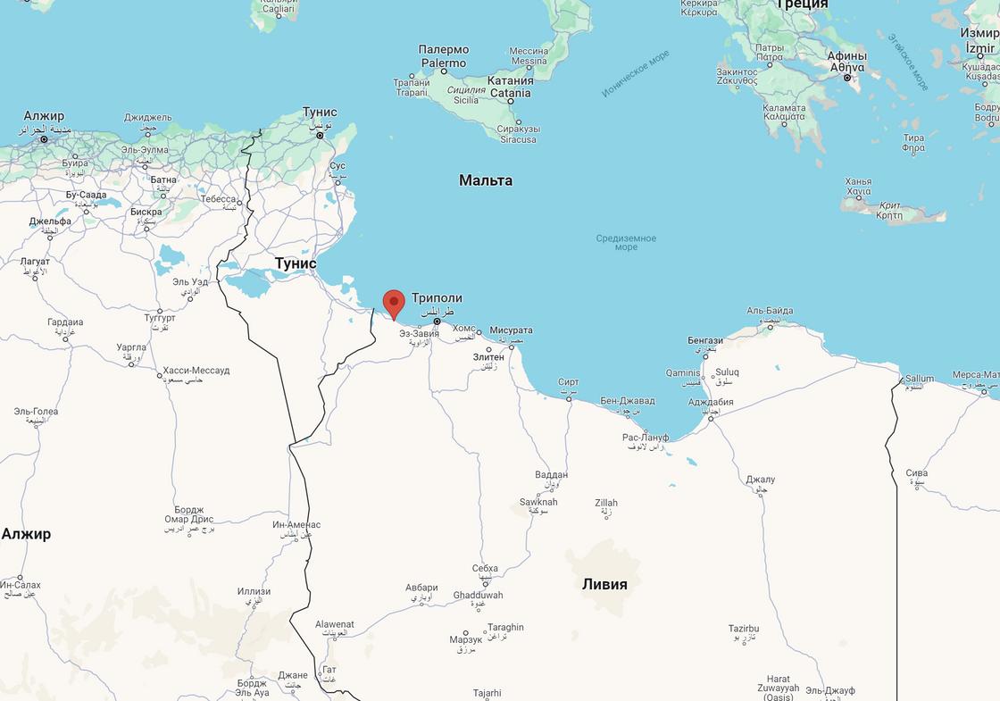 Город Зувара в Ливии на карте