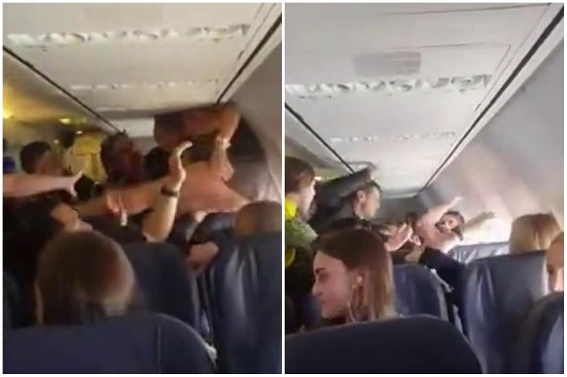 Пьяная украинка решила выгнать иностранцев из самолета и устроила дебош (видео)