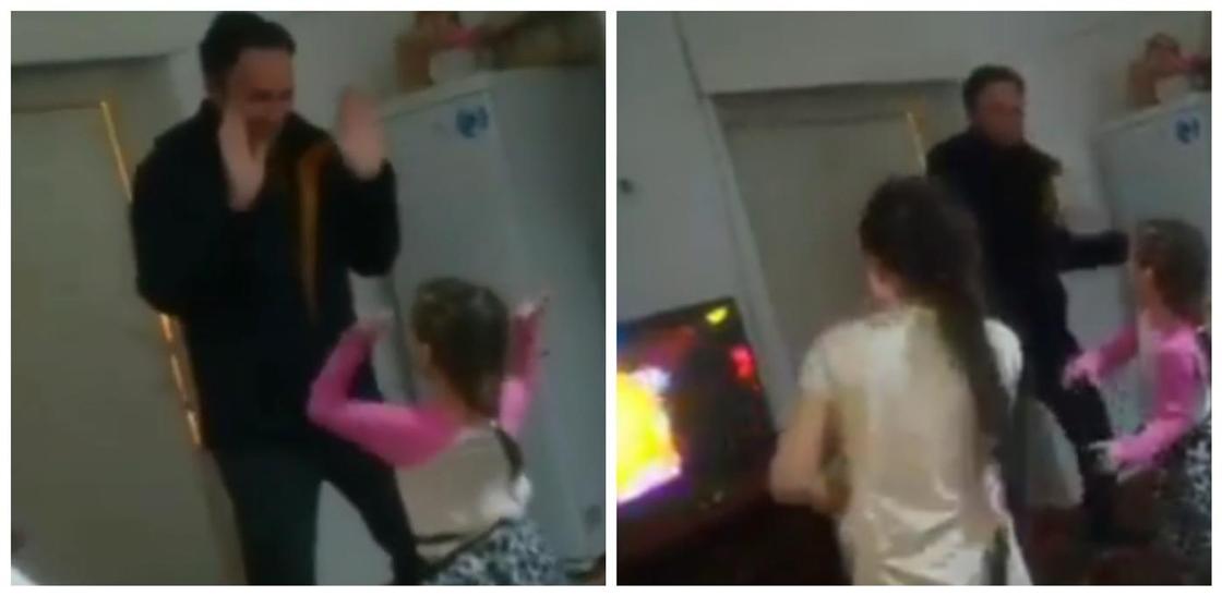 "Когда папа пришел с работы": танец отца и детей растрогал казахстанцев (видео)