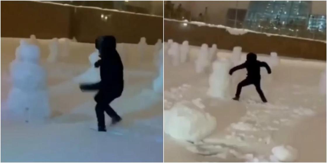 Неизвестный разрушил армию снеговиков в Нур-Султане (видео)