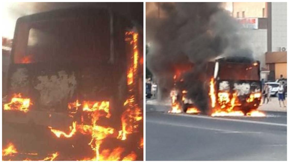 Пассажирский автобус сгорел дотла в Актау Пассажирский автобус сгорел дотла в Актау