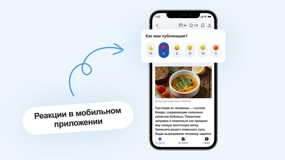 Реакции на публикации в мобильном приложении NUR.KZ