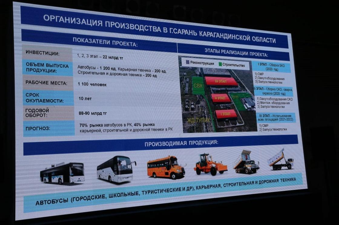 Завод по производству автобусов и спецтехники откроют в Карагандинской области