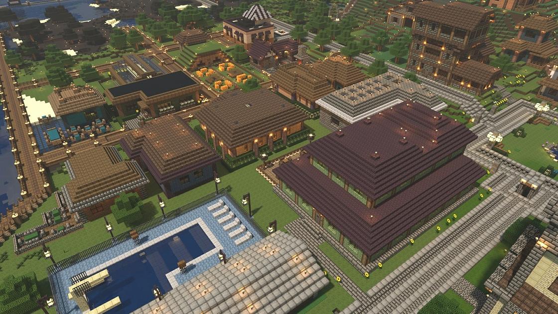 Город в Minecraft с высоты