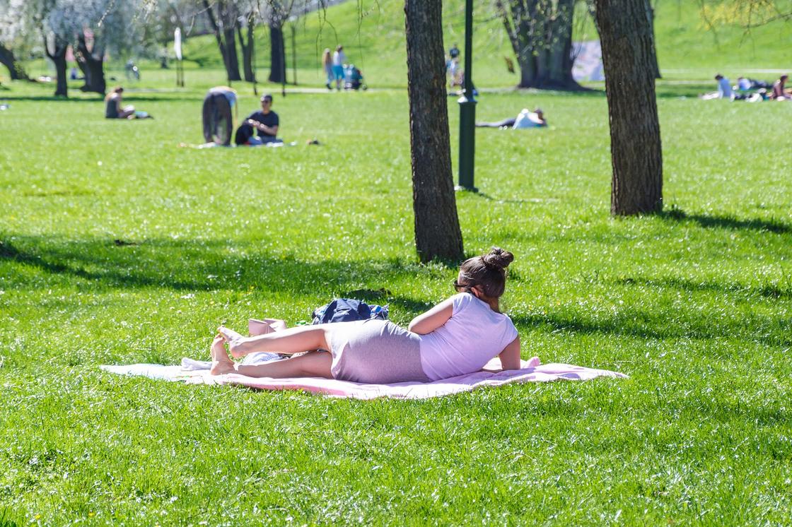 Люди отдыхают в парке Люди отдыхают в парке