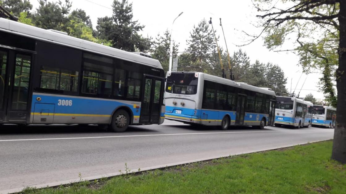 Троллейбусы встали на линии BRT по Тимирязева в Алматы (фото)