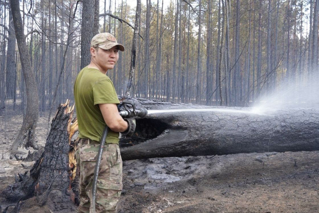 Орман өртін сөндіріп жүрген өрт сөндіруші