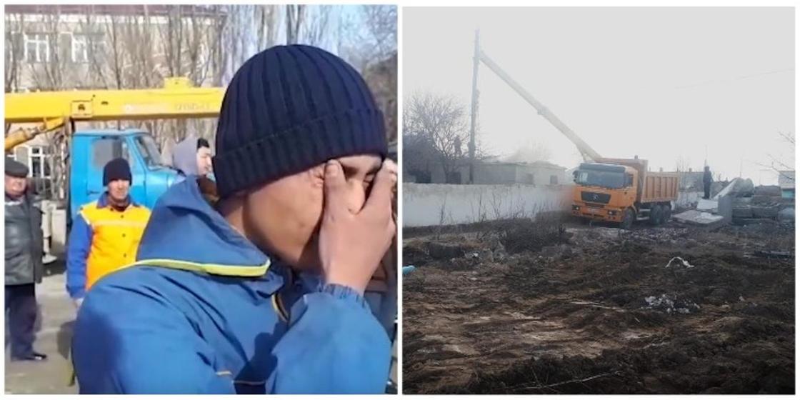Едва не снесли дом, в котором находились люди в Туркестане (видео)