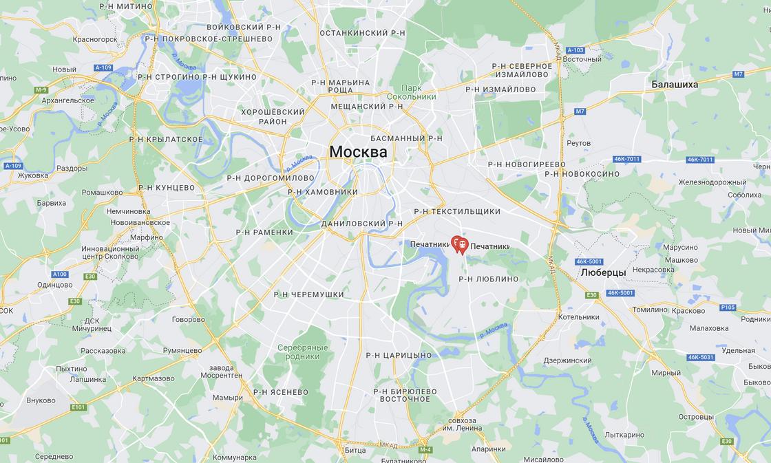 Станция "Печатники" на карте Москвы