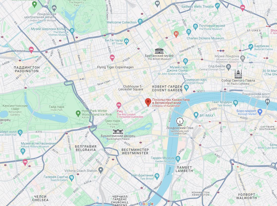 Посольство Казахстана на карте Лондона