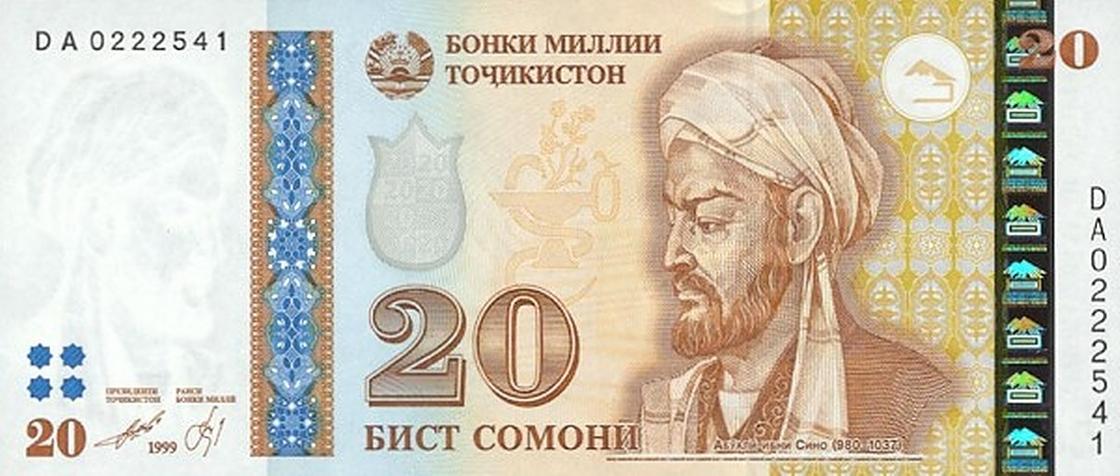 Портрет Ибн Сины на национальной валюте Таджикистана