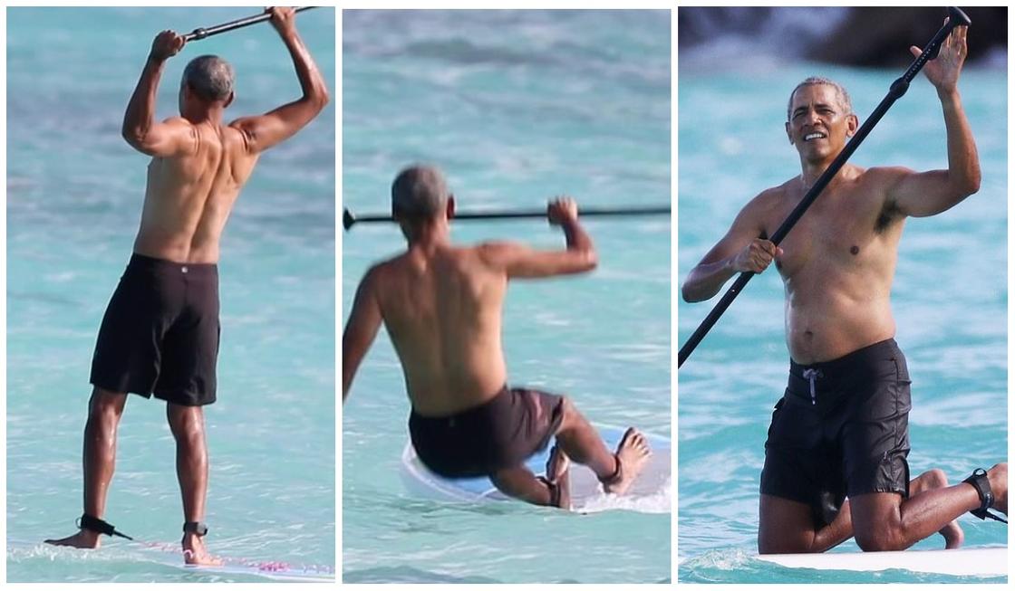 Оголил торс и упал в воду: как Обама отдыхал на гавайских пляжах