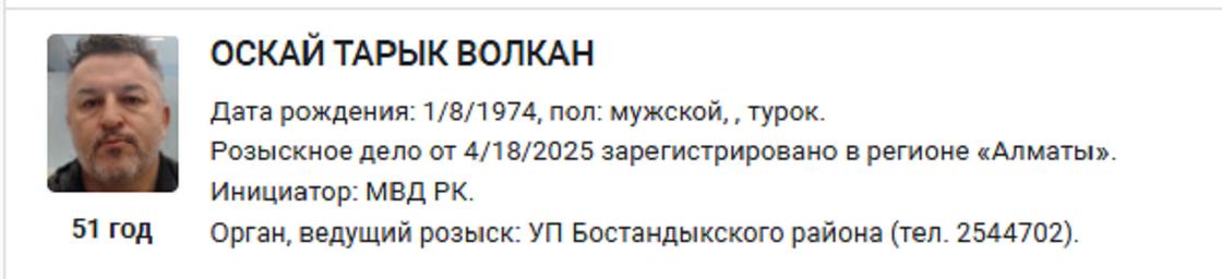 Розыскное дело Тарыка Волкана Оксая