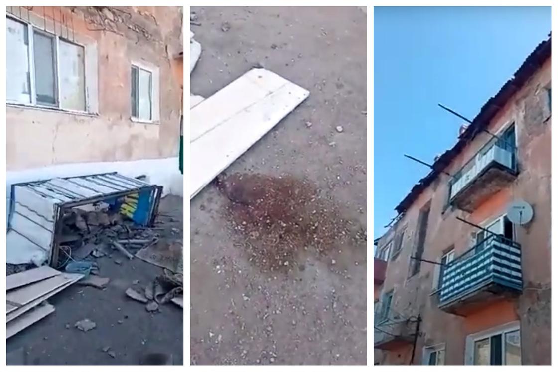 Балкон с двумя людьми рухнул в Карагандинской области (видео)