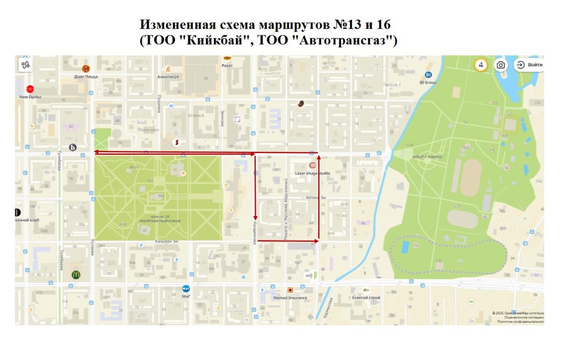 Измененная схема маршрута автобусов № 13 и 16