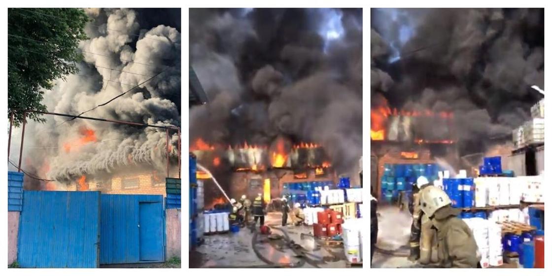 Склад горит за ипподромом в Алматы (фото, видео)