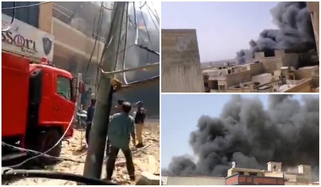 Пассажирский самолет упал на жилые дома в Пакистане (видео)