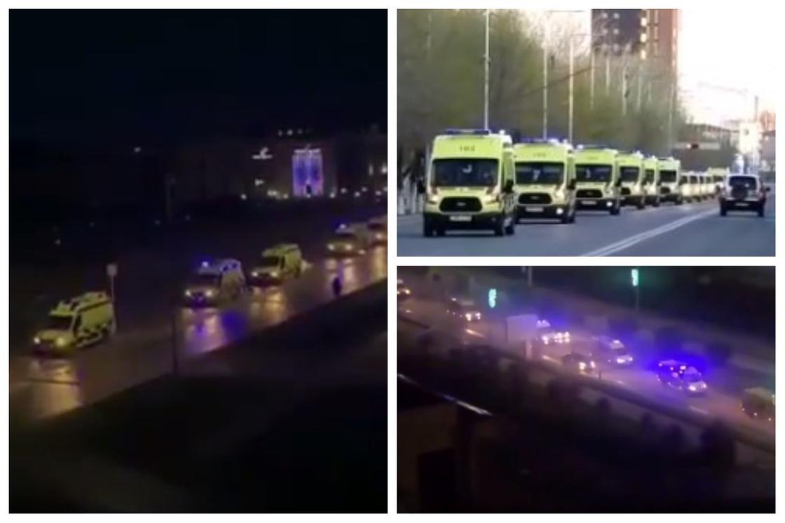 Колонны машин скорой помощи напугали казахстанцев (видео)