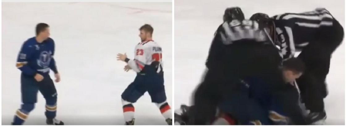 Экс-игрок "Барыса" нокаутировал россиянина во время хоккейного матча