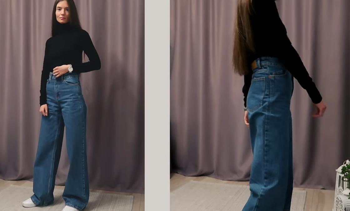 Модный образ с широкими джинсами и водолазкой