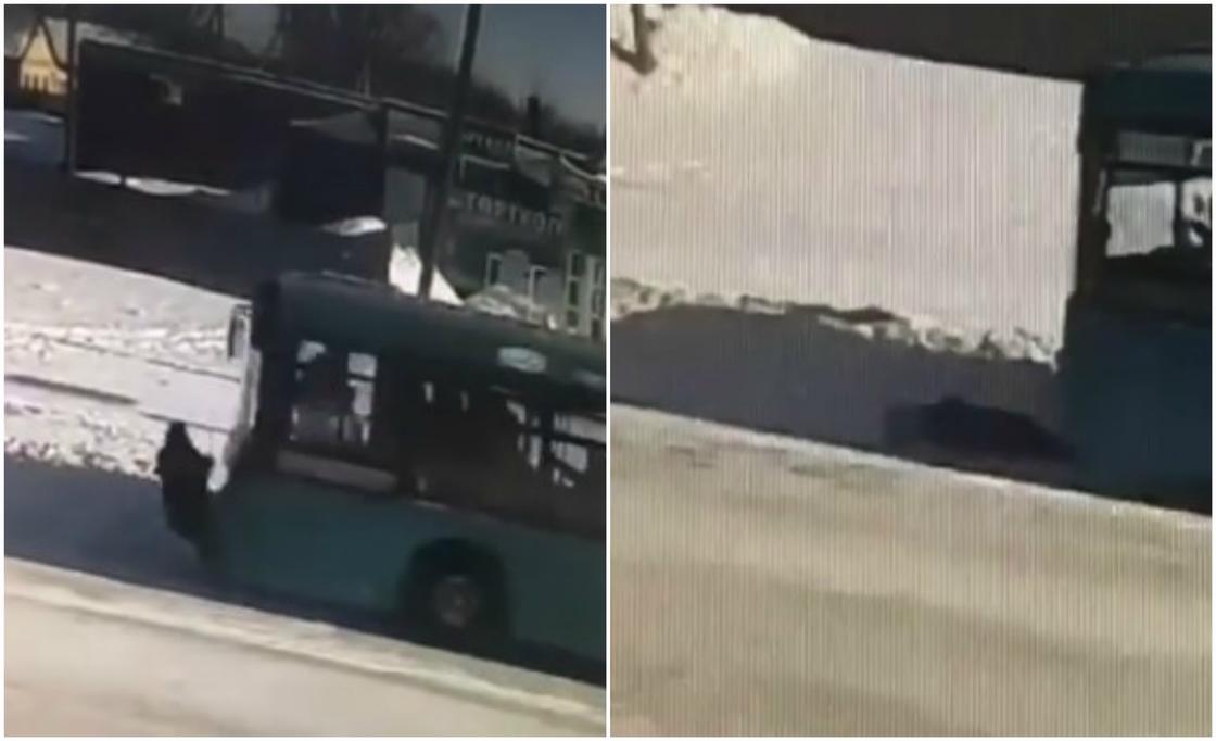 Жуткое видео, как автобус сбивает женщину в Караганде, появилось в Сети