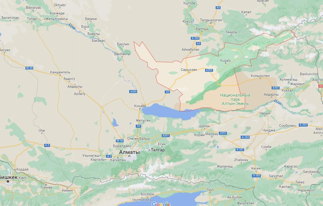 Границы Кербулакского района на карте