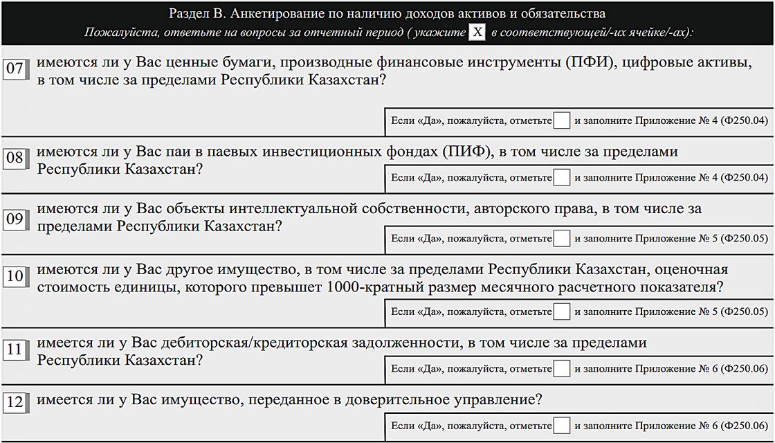 Фрагмент декларации об активах и обязательствах