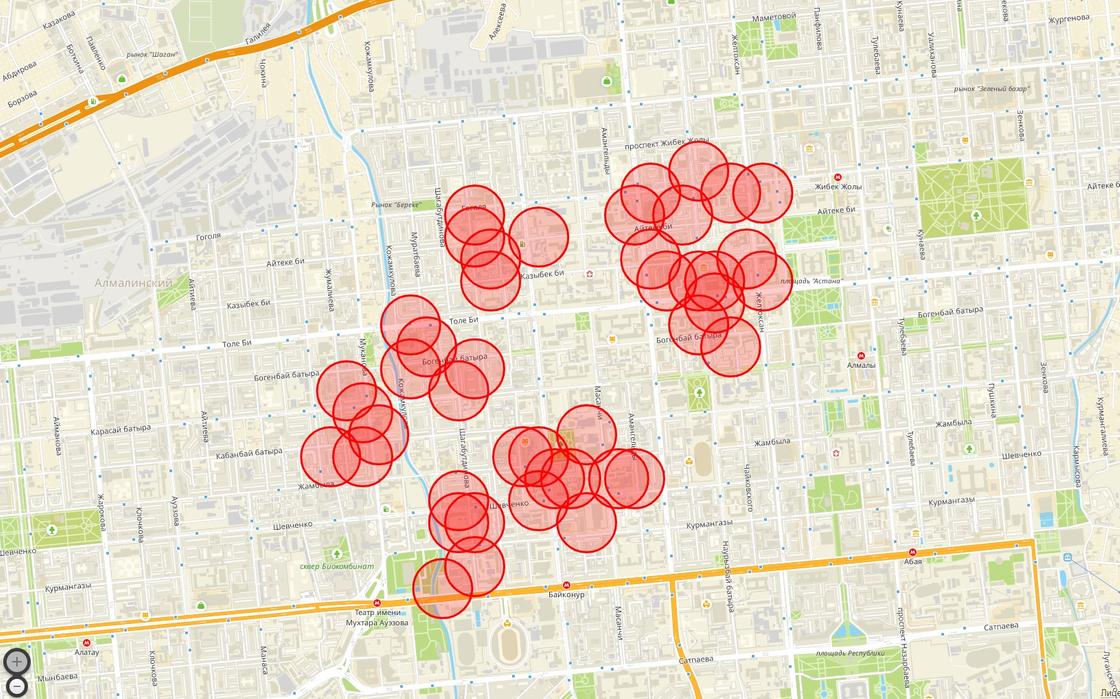 Интерактивная карта аварийных отключений электричества в Алматы