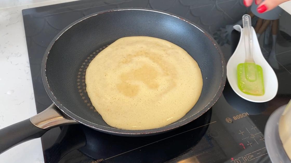 Pancake batter in a pan