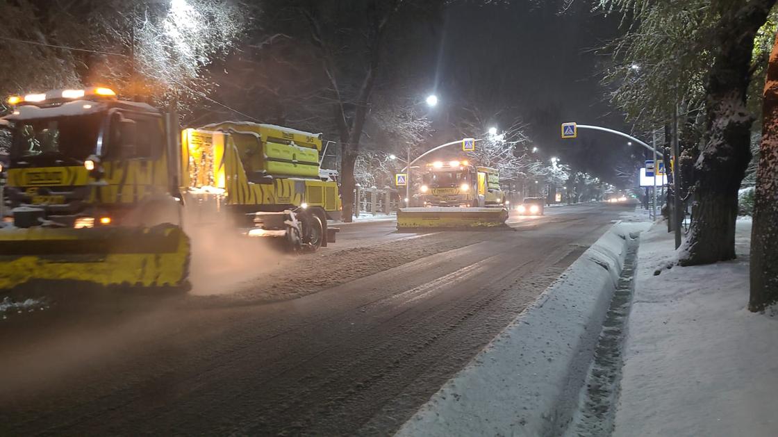 Коммунальные службы убирают снег в Алматы