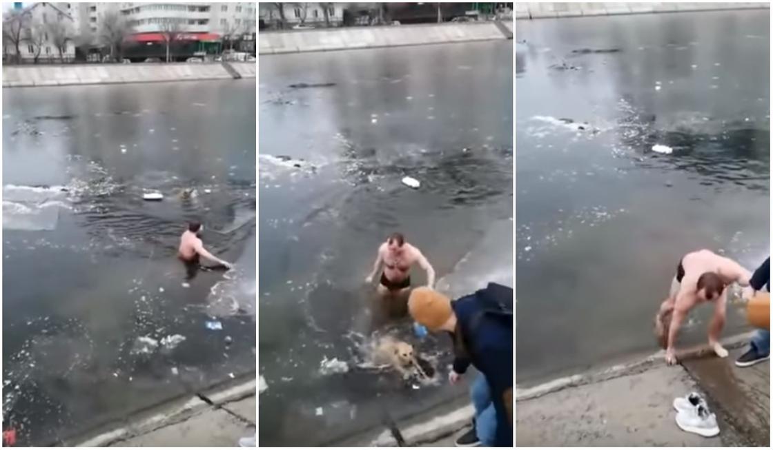 Мужчина бросился в ледяную воду ради спасения собаки