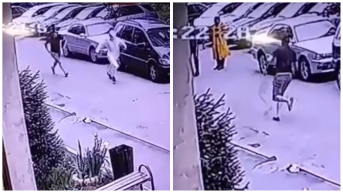 Нападение мужчины «с ножом» на дезинфектора попало на видео в Алматы