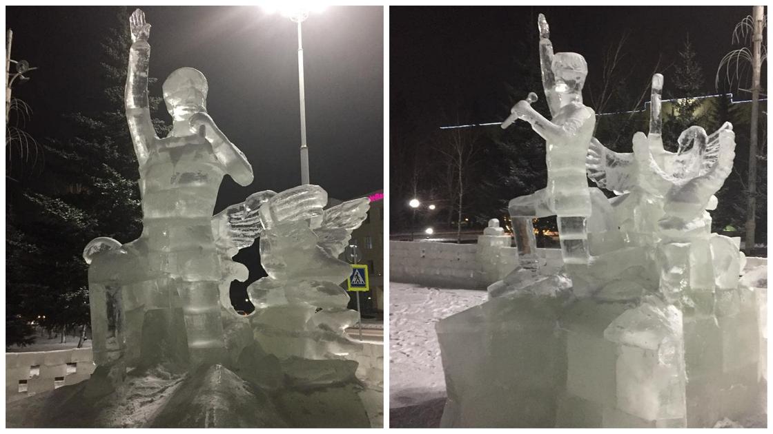 Ледяную скульптуру Димаша Кудайбергена в окружении лебедей вырезали в Кокшетау