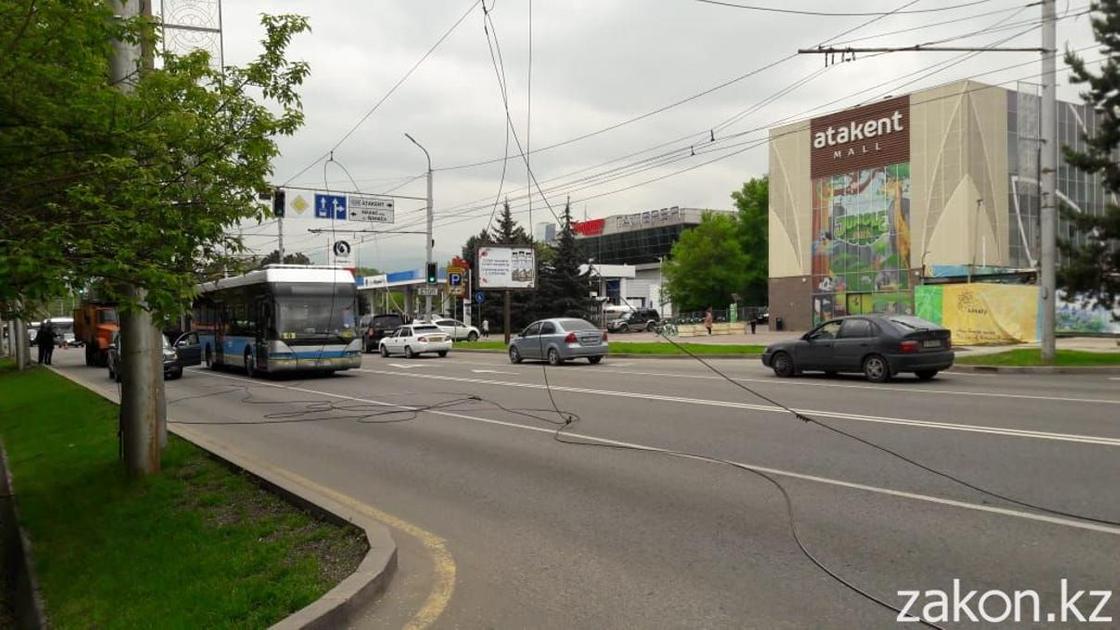 Троллейбусы встали на линии BRT по Тимирязева в Алматы (фото)