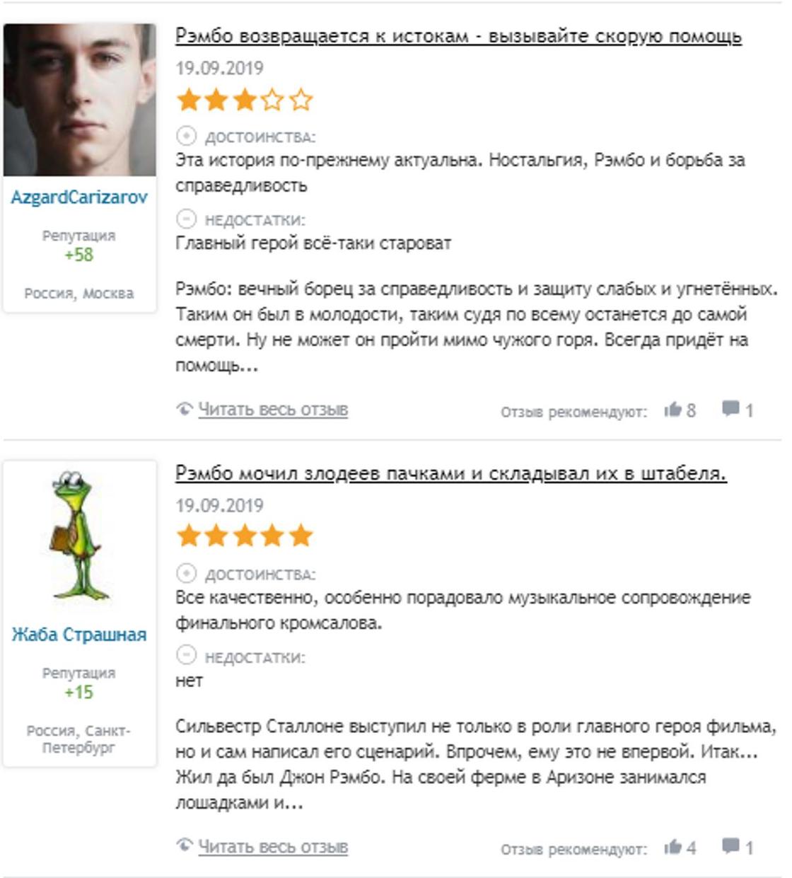 «Рэмбо: Последняя кровь»: рейтинги «Рэмбо: Последняя кровь»: рейтинги