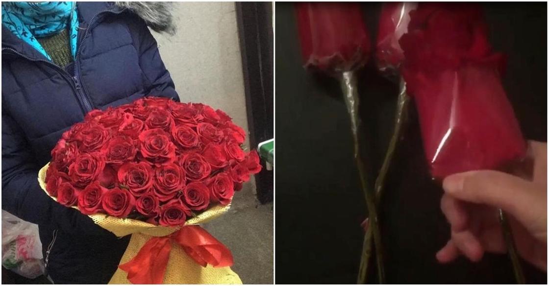 Розы из скотча и лепестков: фейковый букет получила девушка в Астане (видео)
