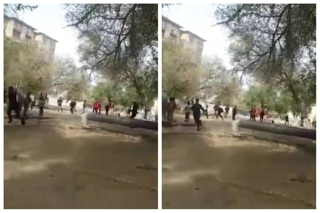 "Разборки" со звуками выстрелов сняли на видео во дворе жилого дома в Байконуре
