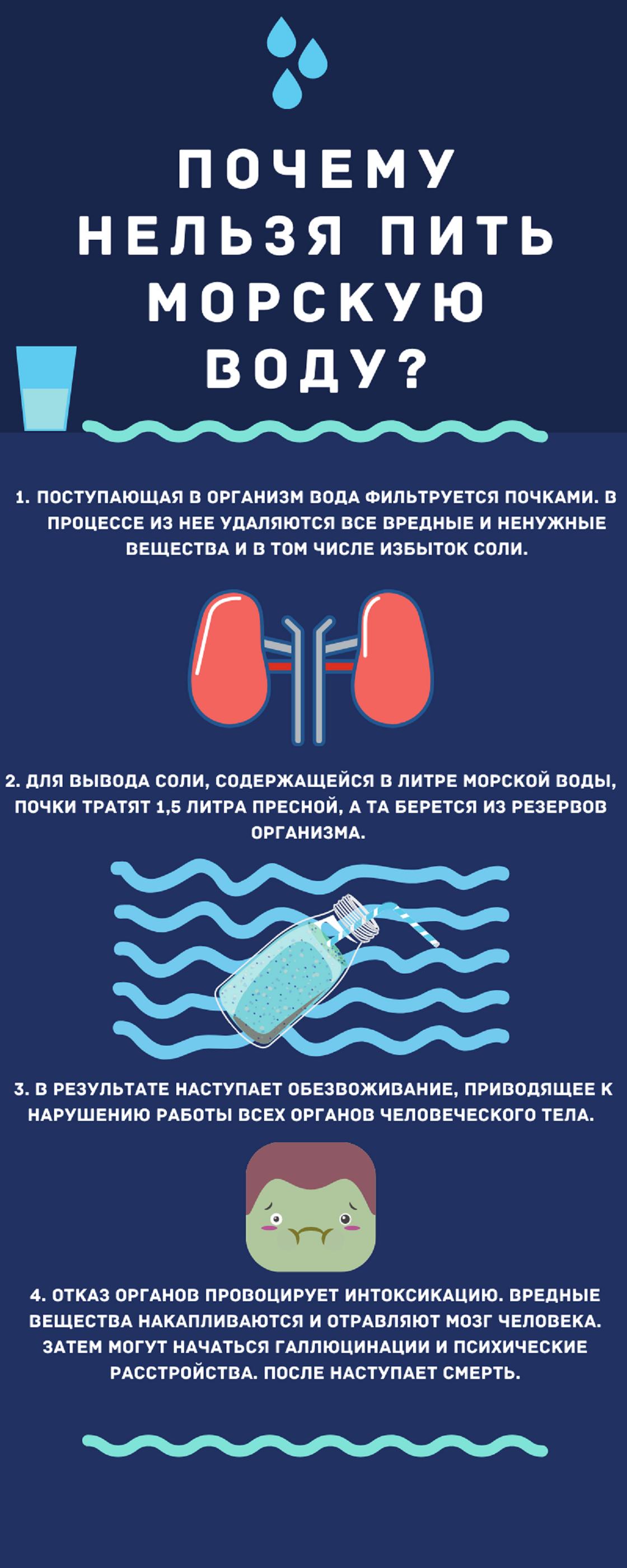 Инфографика рассказывающая почему нельзя пить соленую воду