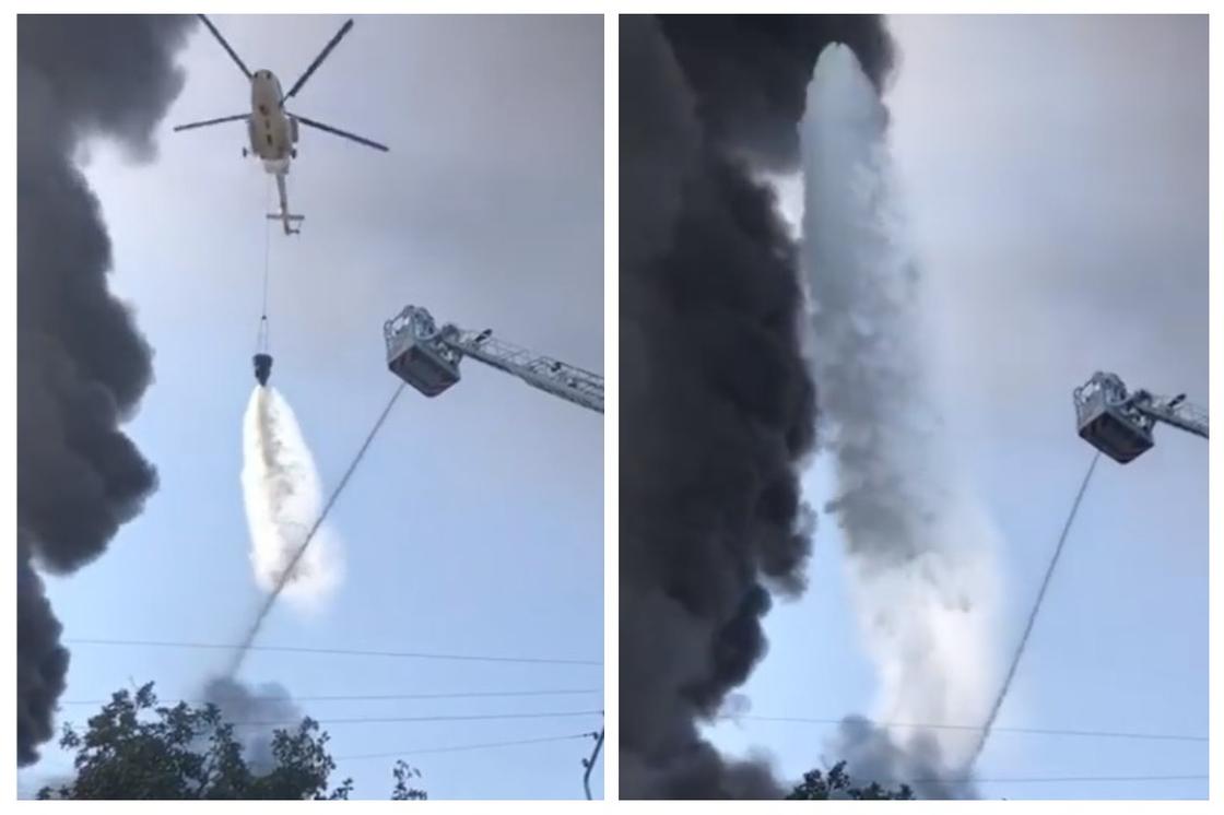 Склад горит за ипподромом в Алматы: для тушения привлекли вертолет (видео)