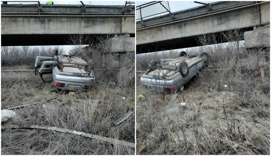 Автомобиль слетел с моста в Уральске