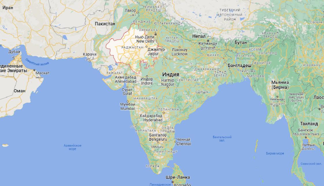 Штат Раджастан на карте Индии